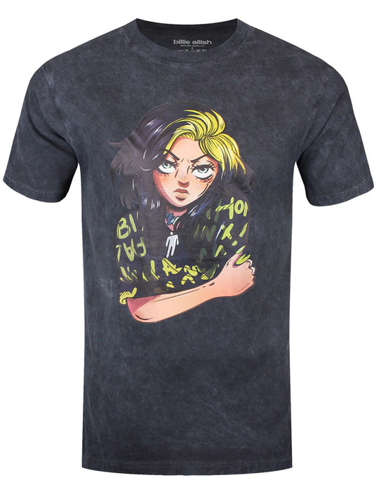 Billie Eilish Anime Billie Ladies Black Tie-Dye T-Shirt