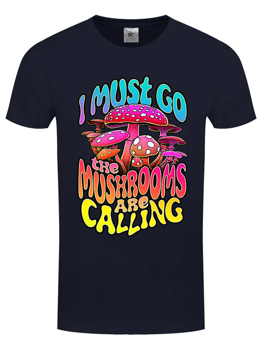 I Must Go Mushrooms Are Calling Men's Navy T-Shirt