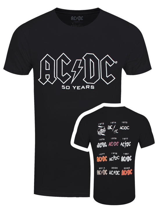 AC/DC Logo History 50th Anniversary Men's Black T-Shirt