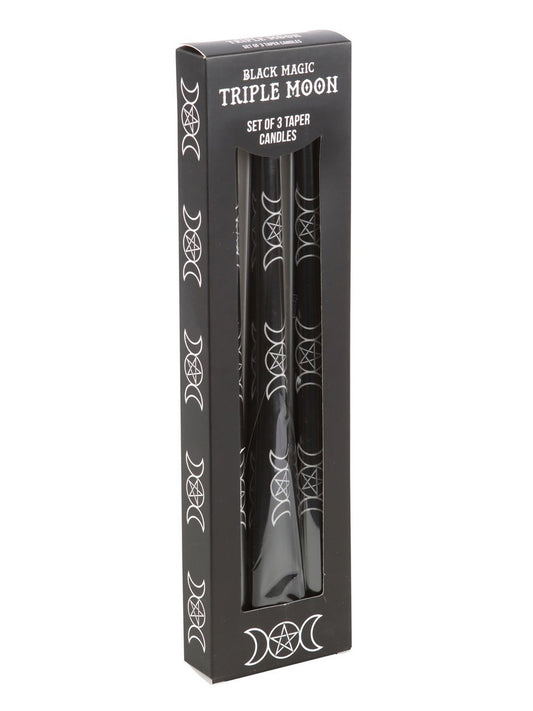 Set of 3 Black Magic Triple Moon Taper Candles