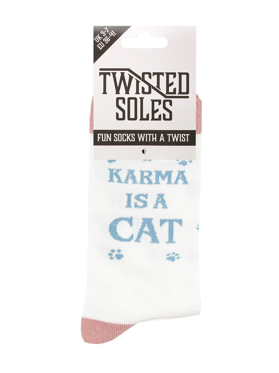 Twisted Soles Karma Is A Cat Novelty Adult Socks (1 Pair) Size UK 3-7
