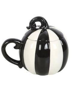 Black and White Striped Pumpkin Lidded Mug