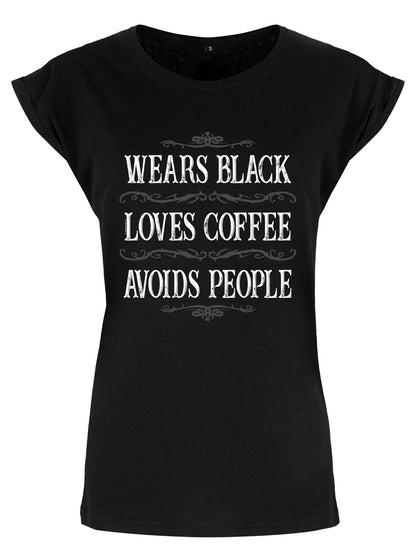 Wears Black Avoids People Ladies Premium Black T-Shirt