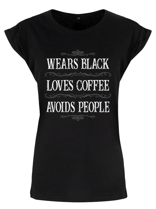 Wears Black Avoids People Ladies Premium Black T-Shirt