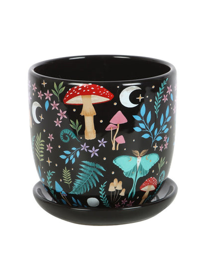 Dark Forest Print Ceramic Plant Pot with Saucer