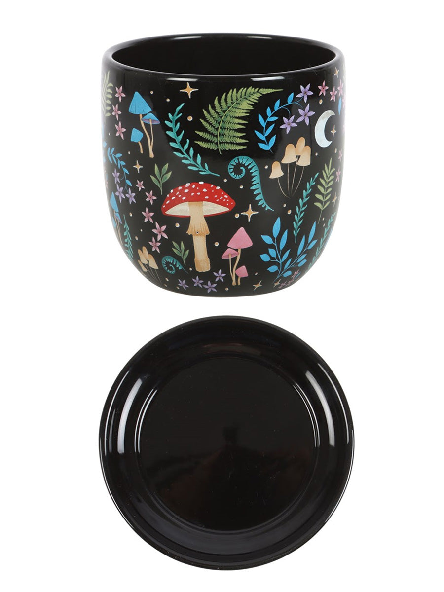Dark Forest Print Ceramic Plant Pot with Saucer