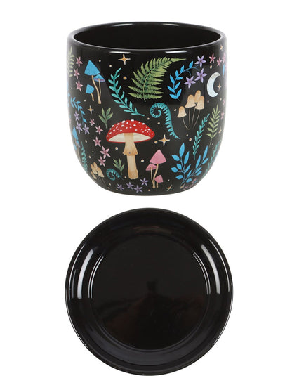 Dark Forest Print Ceramic Plant Pot with Saucer