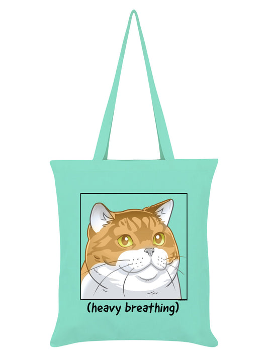 Heavy Breathing Cat Mint Green Tote Bag