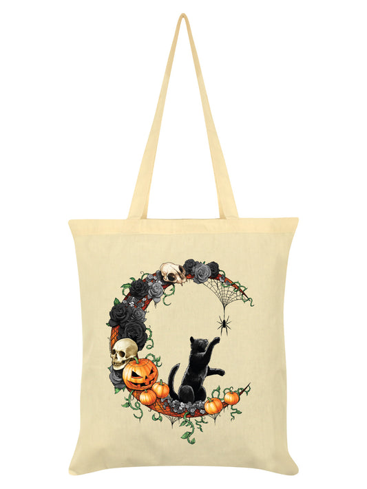 Black Cat Halloween Wreath Cream Tote Bag