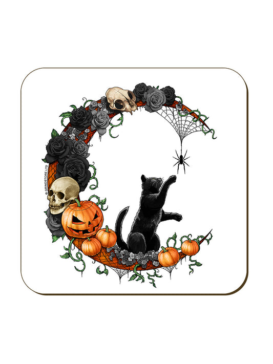 Black Cat Halloween Wreath Coaster