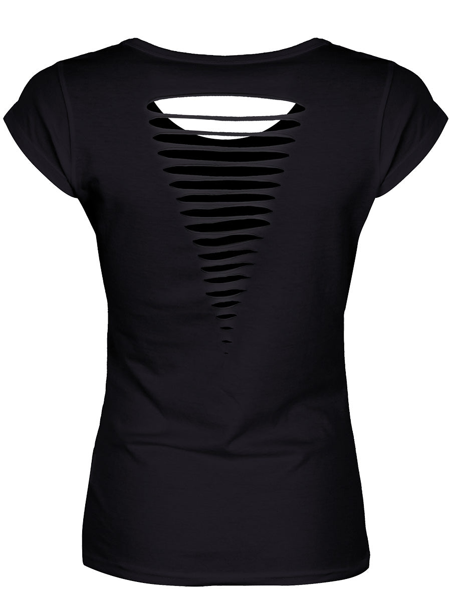 Tressym The Winged Cat Ladies Black Razor Back T-Shirt