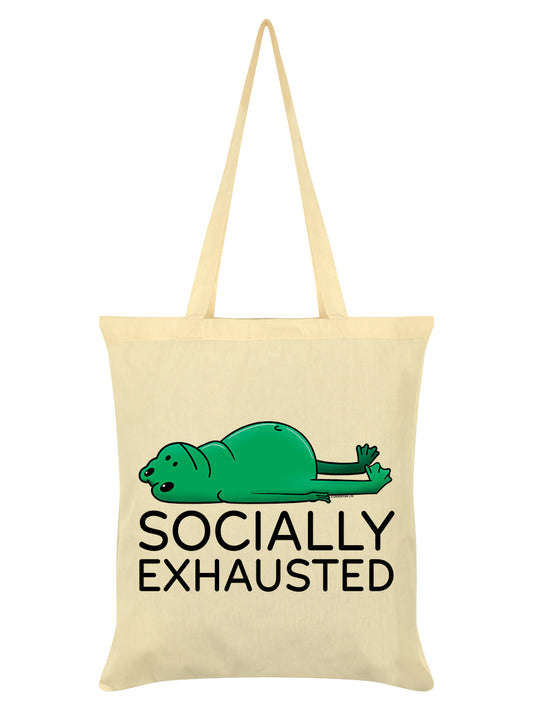 Socially Exhausted Frog Cream Tote Bag