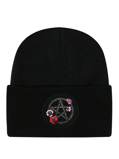 Requiem Collective Floral Pentagram Black Beanie