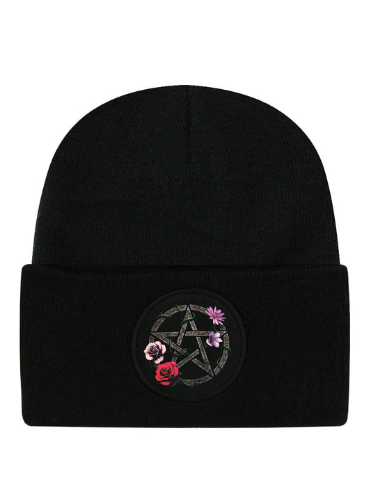 Requiem Collective Floral Pentagram Black Beanie