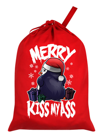 Psycho Penguin Merry Kiss My Ass Red Santa Sack