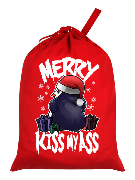 Psycho Penguin Merry Kiss My Ass Red Santa Sack