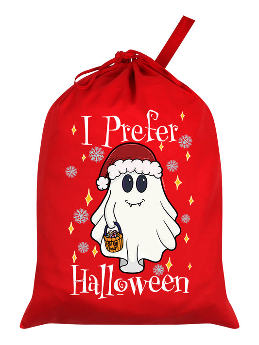 I Prefer Halloween Ghost Red Santa Sack