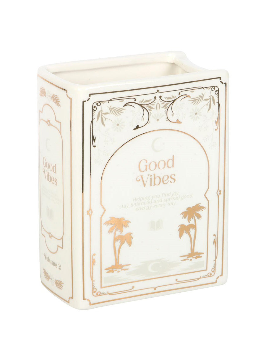 Good Vibes Book Shaped Ceramic Vase