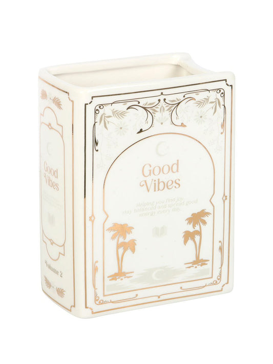 Good Vibes Book Shaped Ceramic Vase