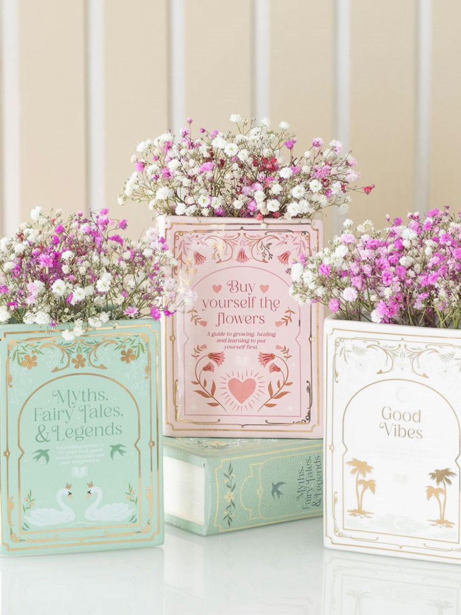 Good Vibes Book Shaped Ceramic Vase