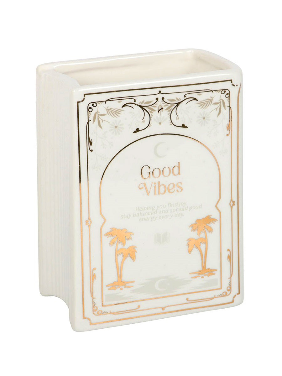 Good Vibes Book Shaped Ceramic Vase
