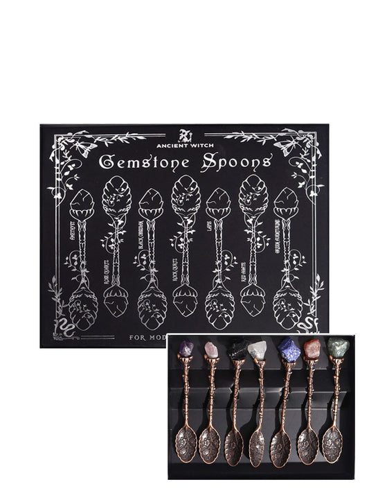 Set of 7 Bronze Gemstone Crystal Spoons