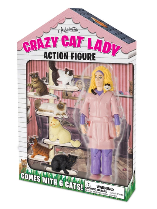 Crazy Cat Lady Action Figure With 6 Cats