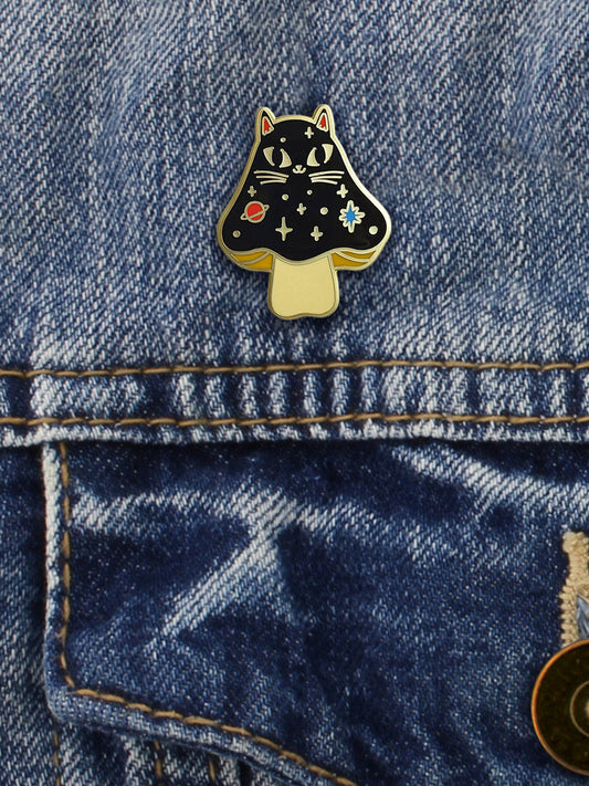 Cosmic Mushroom Cat Enamel Pin Badge