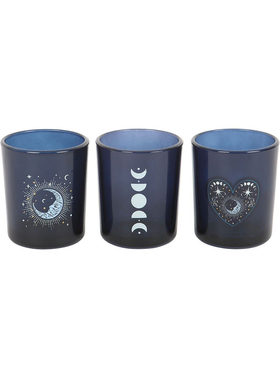 Set of 3 Blue Moon Votive Candle Holders