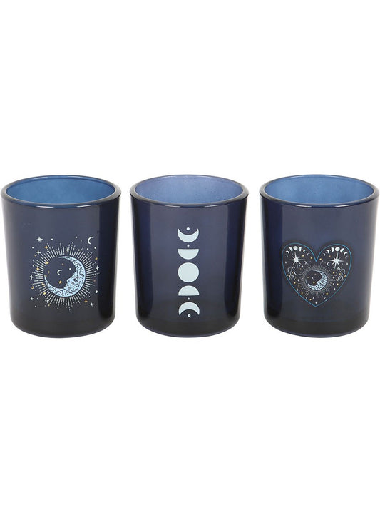 Set of 3 Blue Moon Votive Candle Holders