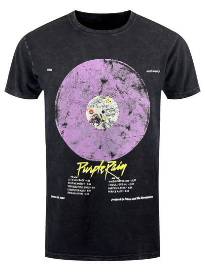 Prince Purple Rain Disc Stone Wash Men's Black T-Shirt