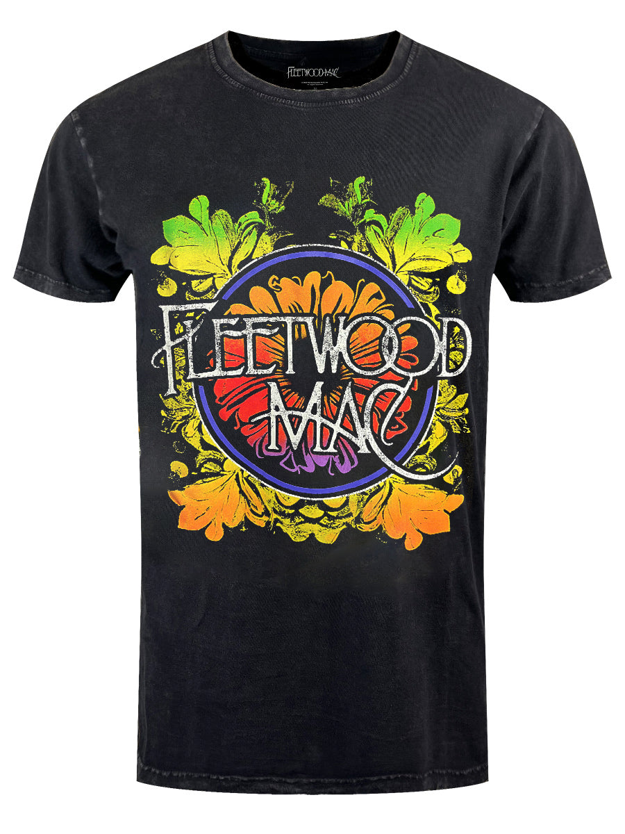 Fleetwood Mac Circle Floral Logo Stone Wash Men's Black T-Shirt