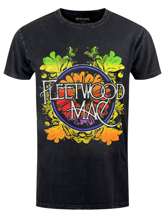 Fleetwood Mac Circle Floral Logo Stone Wash Men's Black T-Shirt