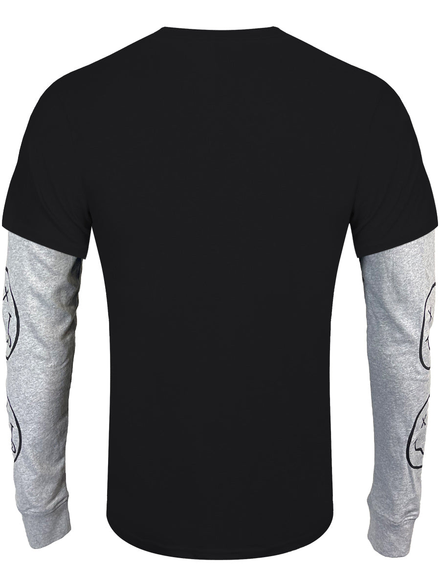 Nirvana Yellow Happy Face Men's Black & Grey Layered Long Sleeve T-Shirt