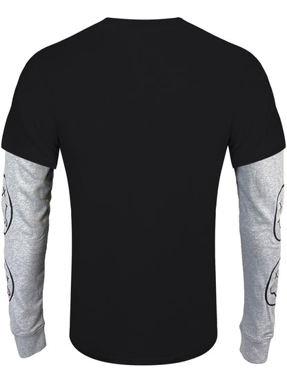 Nirvana Yellow Happy Face Men's Black & Grey Layered Long Sleeve T-Shirt