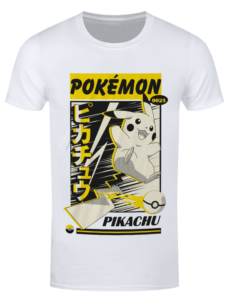 Pokemon Pikachu Lightning Katakana Men's White T-Shirt