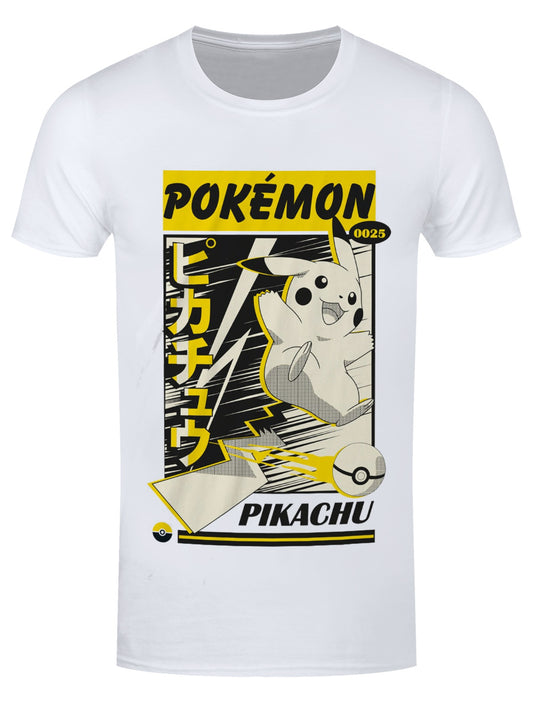 Pokemon Pikachu Lightning Katakana Men's White T-Shirt