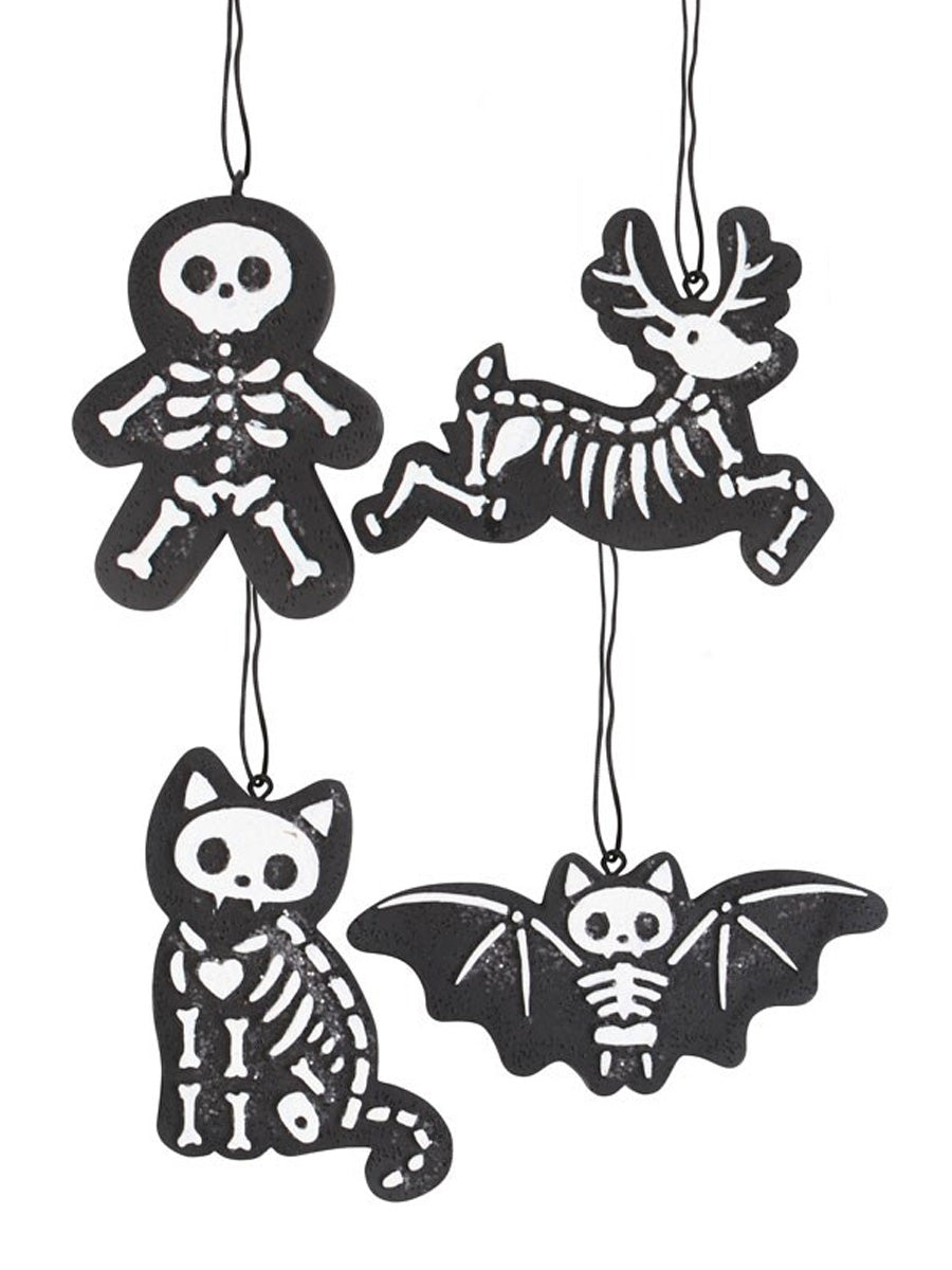 Set of 4 Black Creepy Skeleton Cookie Ornaments