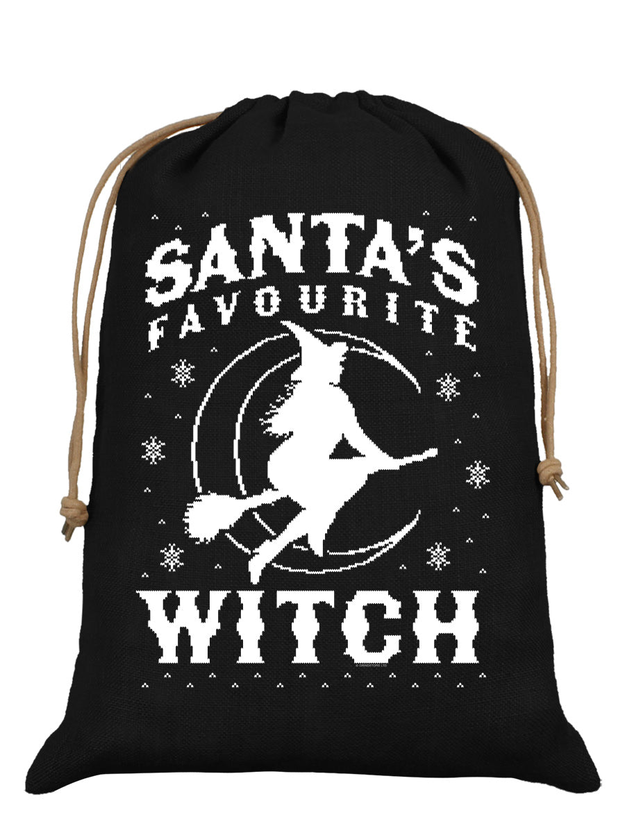 Santa's Favourite Witch Black Hessian Santa Sack