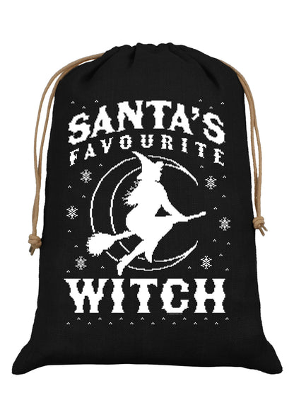 Santa's Favourite Witch Black Hessian Santa Sack
