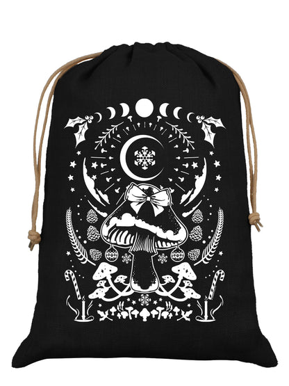 Festive Foraging Mushroom Black Hessian Santa Sack