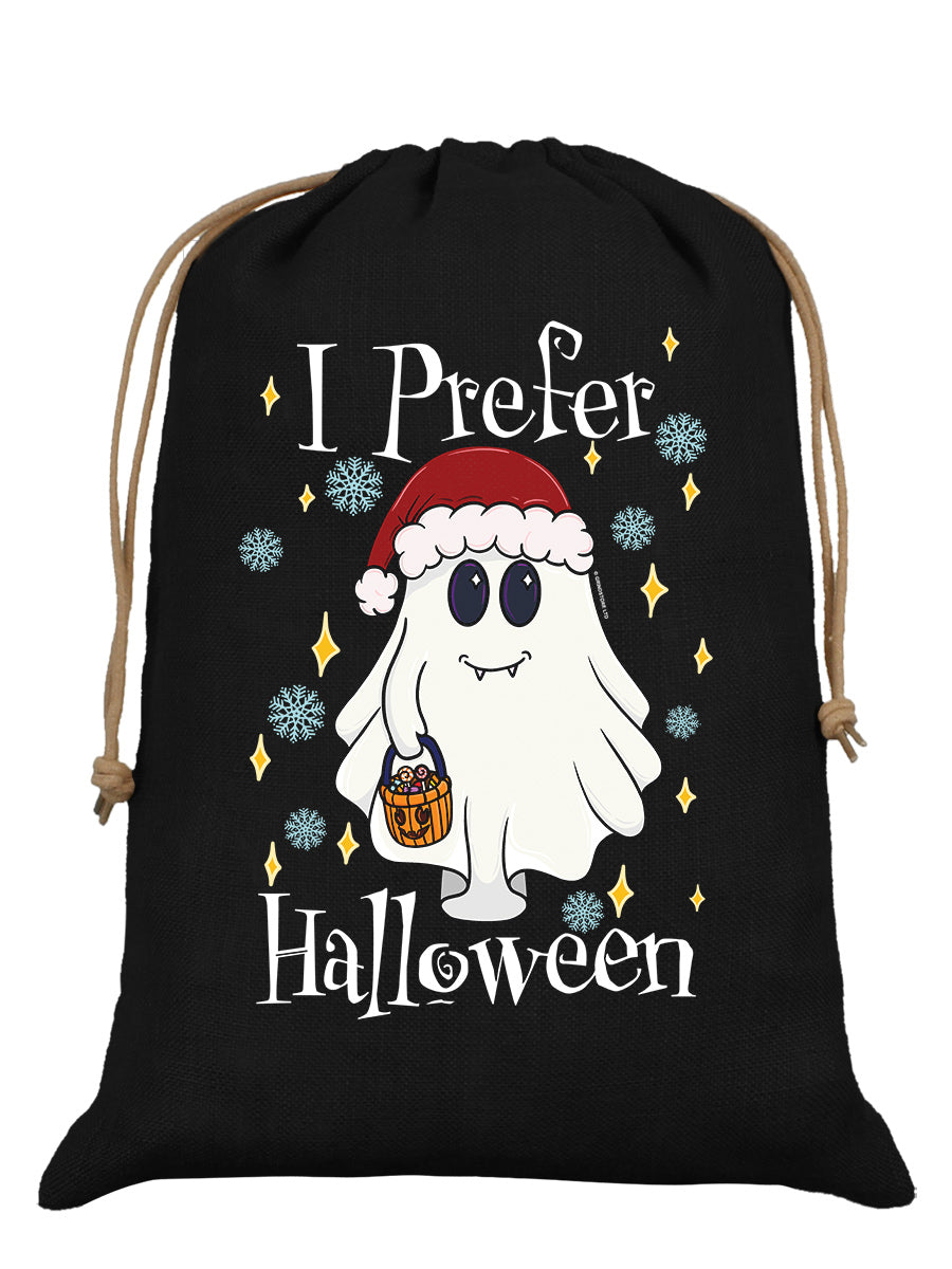 I Prefer Halloween Ghost Black Hessian Santa Sack
