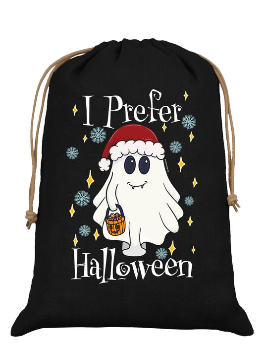 I Prefer Halloween Ghost Black Hessian Santa Sack