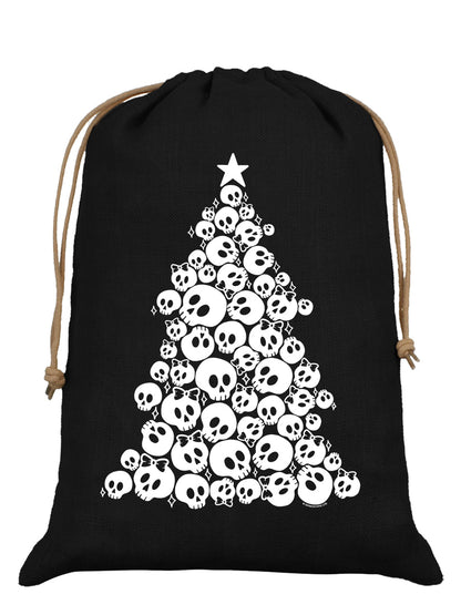 Skull Jumble Xmas Tree Black Hessian Santa Sack