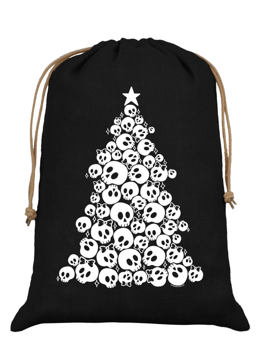 Skull Jumble Xmas Tree Black Hessian Santa Sack