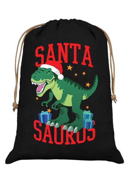 Santa Saurus Dinosaur Black Hessian Santa Sack