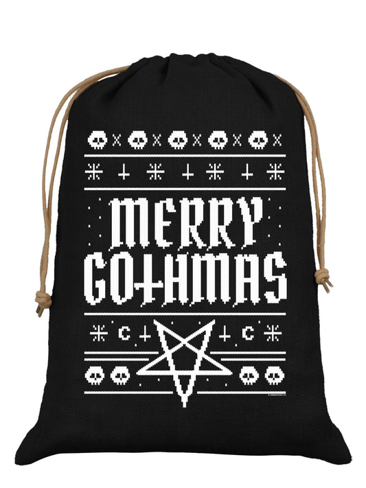 Merry Gothmas Black Hessian Santa Sack