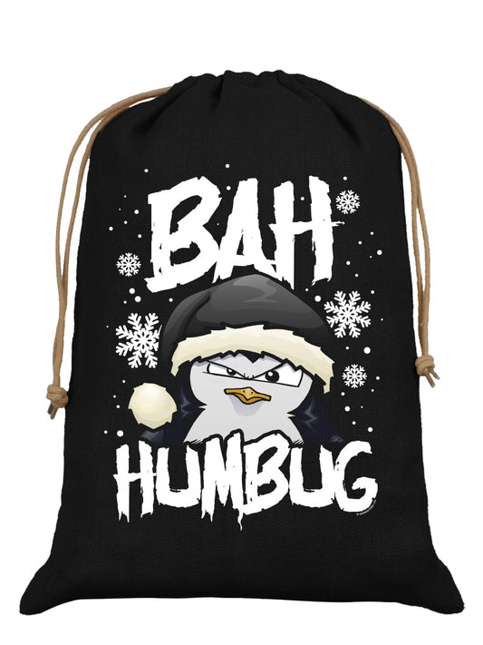 Psycho Penguin Bah Humbug Black Hessian Santa Sack