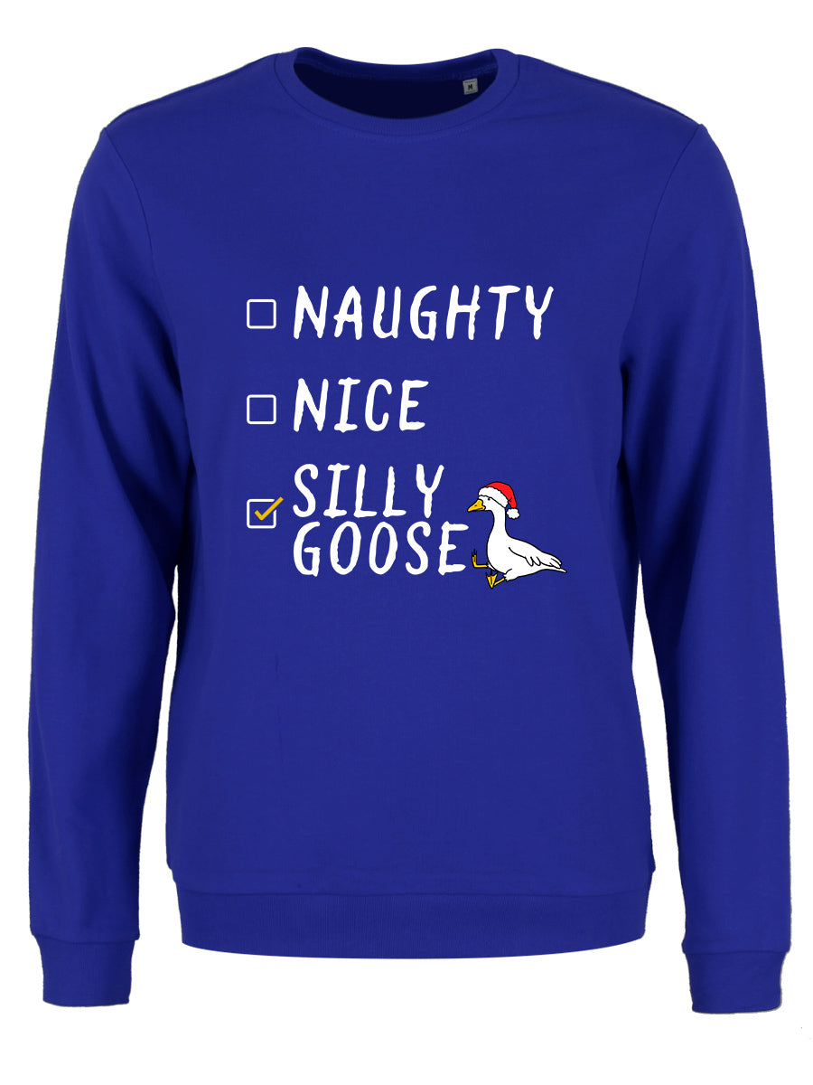 Naughty. Nice. Silly Goose Ladies Royal Blue Christmas Jumper