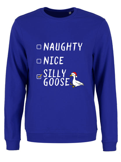 Naughty. Nice. Silly Goose Ladies Royal Blue Christmas Jumper